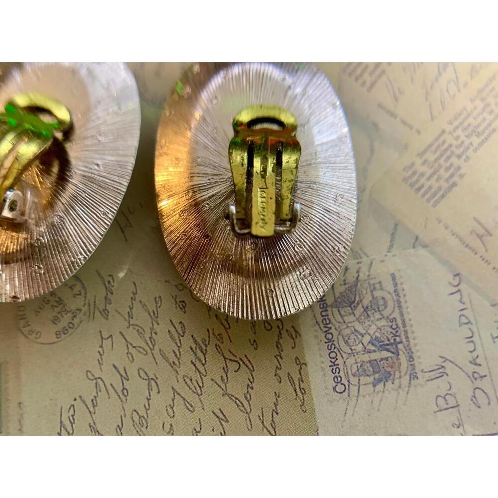 Vintage West Germany Faux Marble Clip-On Earrings - Gold Tone Mid-Century - Picture 4 of 6